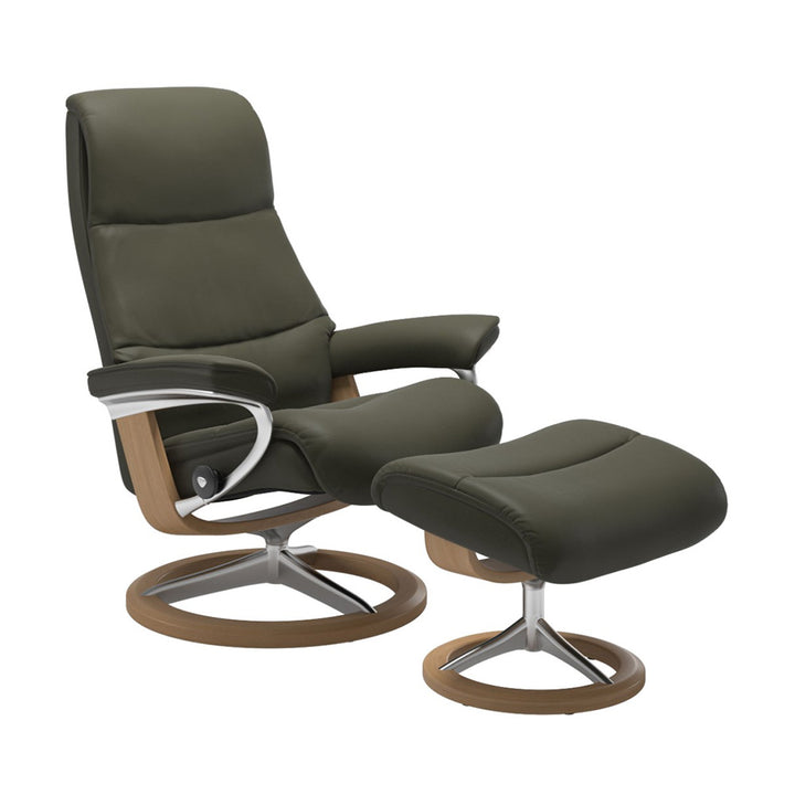 Stressless View Signature Chair & Ottoman Living Room Ekornes Large Paloma Dark Olive Oak