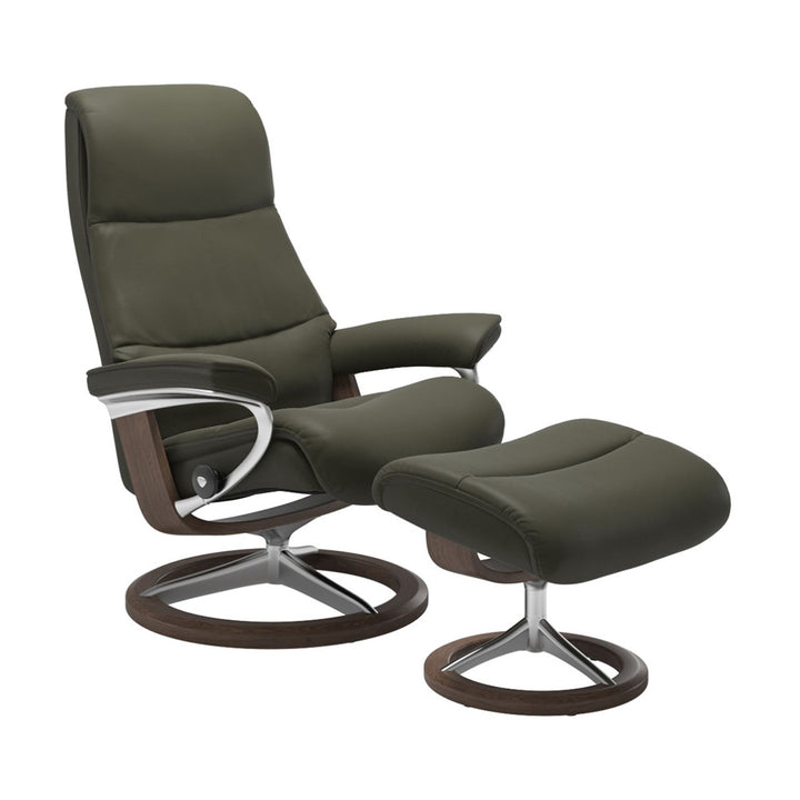 Stressless View Signature Chair & Ottoman Living Room Ekornes Large Paloma Dark Olive Walnut