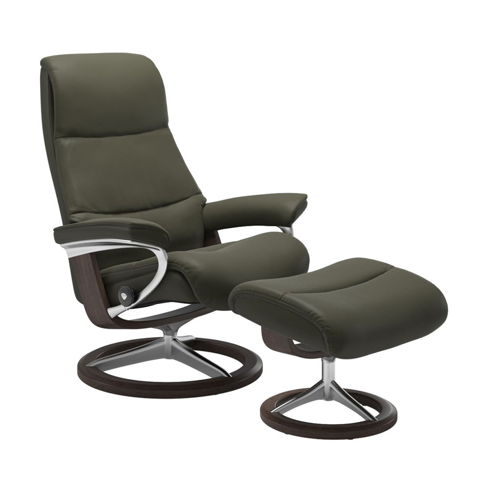 Stressless View Signature Chair & Ottoman Living Room Ekornes Large Paloma Dark Olive Wenge