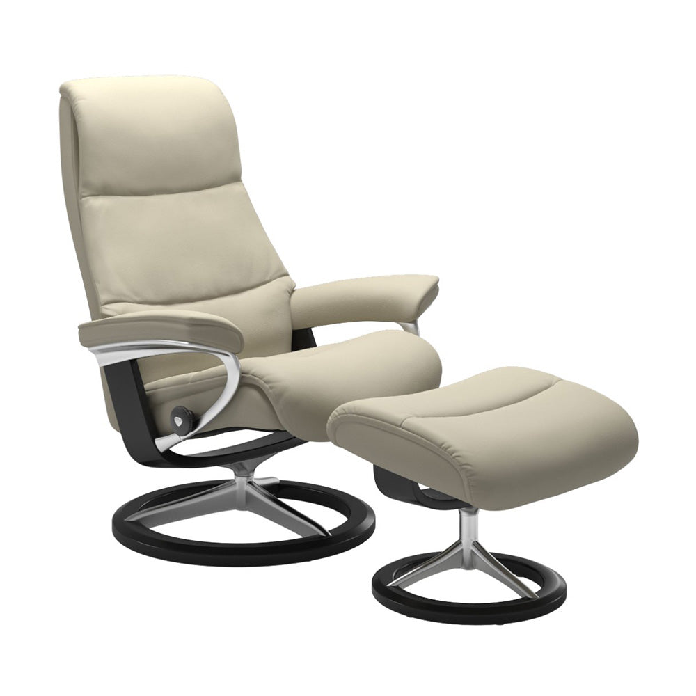 Stressless View Signature Chair & Ottoman Living Room Ekornes Large Paloma Light Grey Black