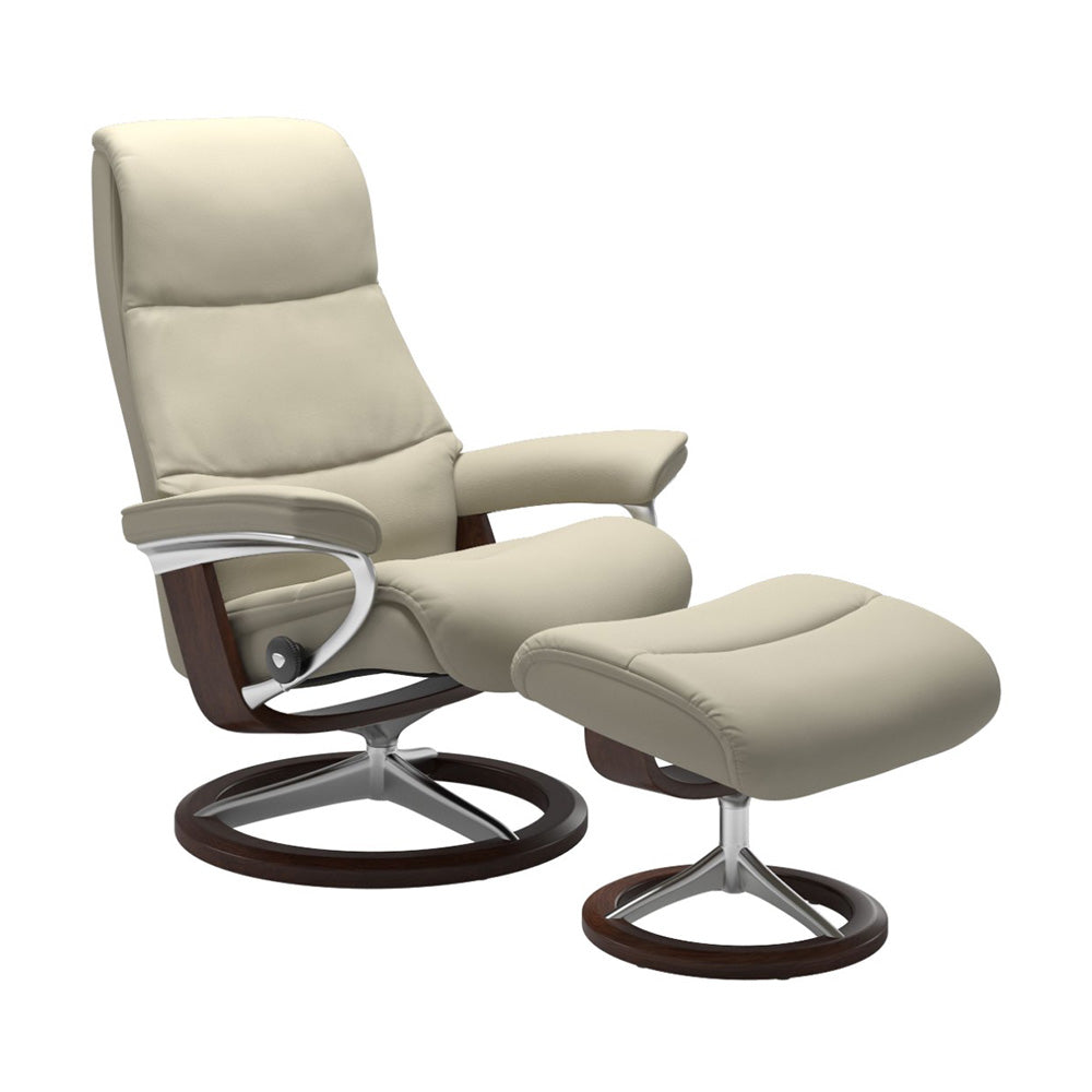 Stressless View Signature Chair & Ottoman Living Room Ekornes Large Paloma Light Grey Brown