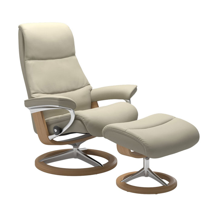 Stressless View Signature Chair & Ottoman Living Room Ekornes Large Paloma Light Grey Oak