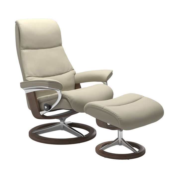 Stressless View Signature Chair & Ottoman Living Room Ekornes Large Paloma Light Grey Walnut