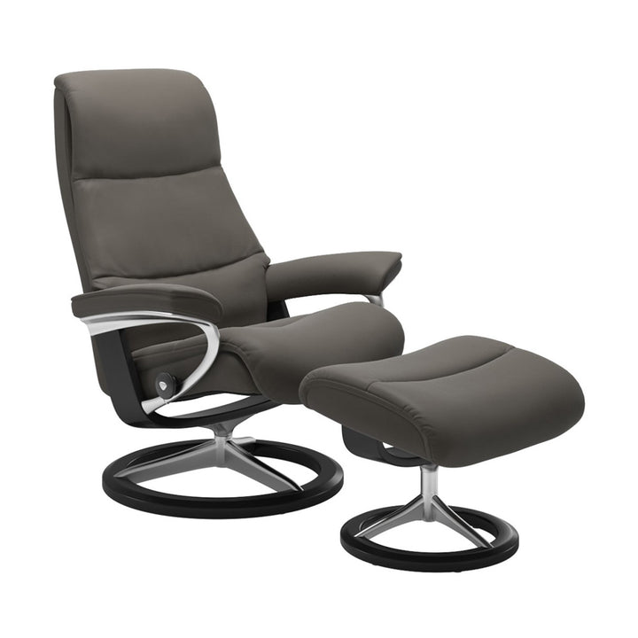 Stressless View Signature Chair & Ottoman Living Room Ekornes Large Paloma Metal Grey Black