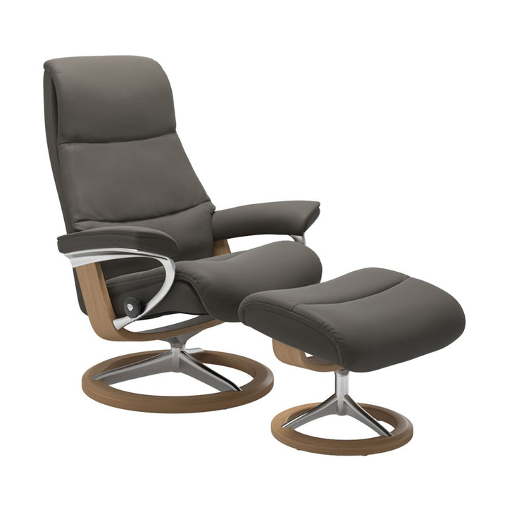 Stressless View Signature Chair & Ottoman Living Room Ekornes Large Paloma Metal Grey Oak