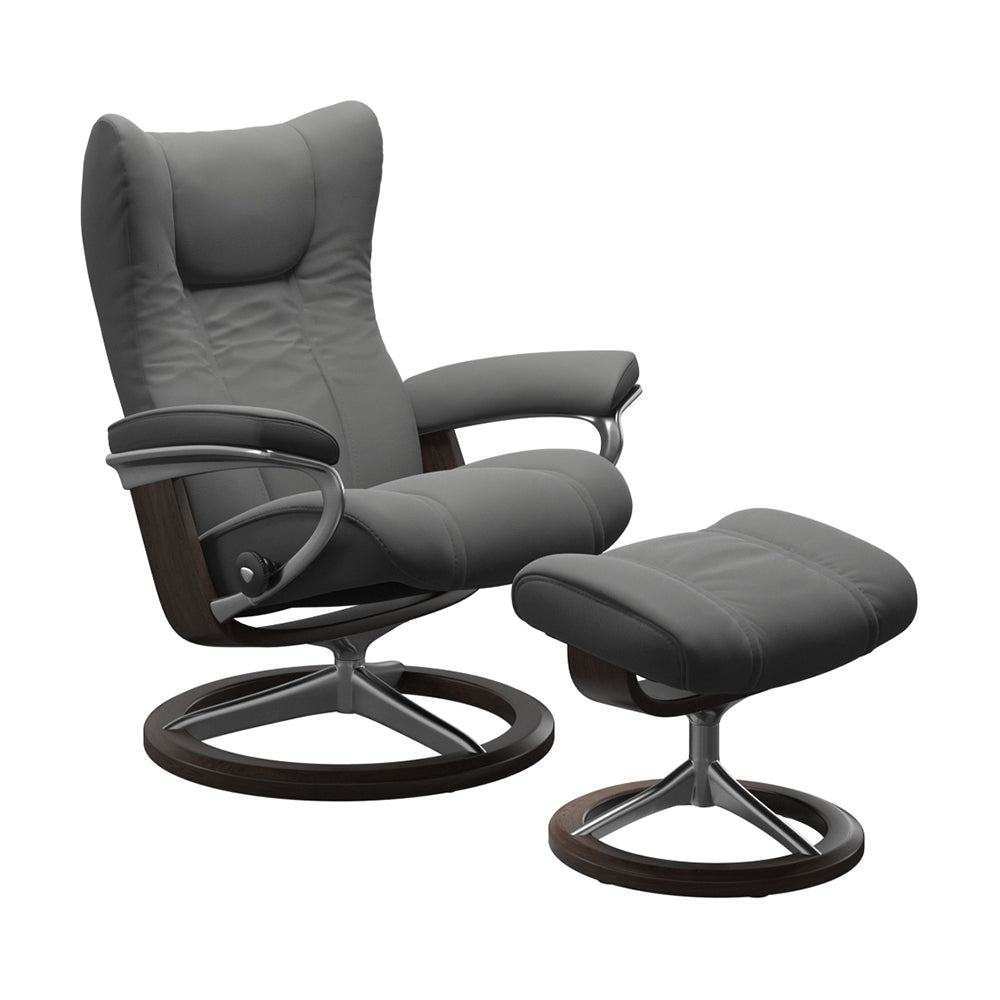 Stressless Wing Signature Chair & Ottoman Living Room Ekornes Large Paloma Neutral Grey 