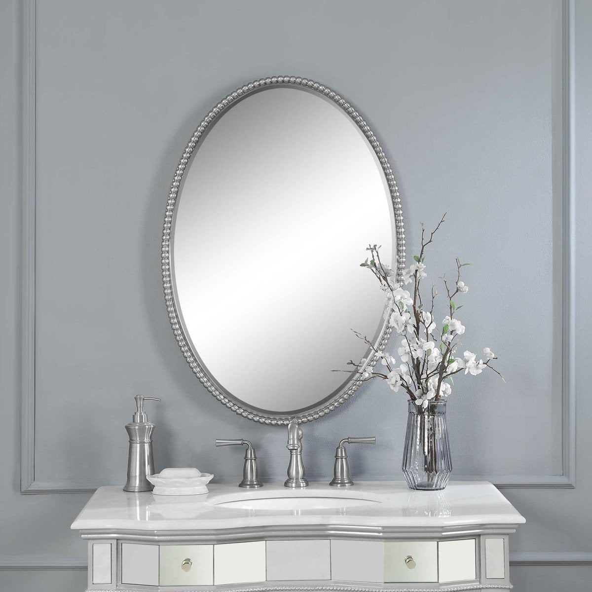 Sherise Brushed Nickel Oval Mirror 