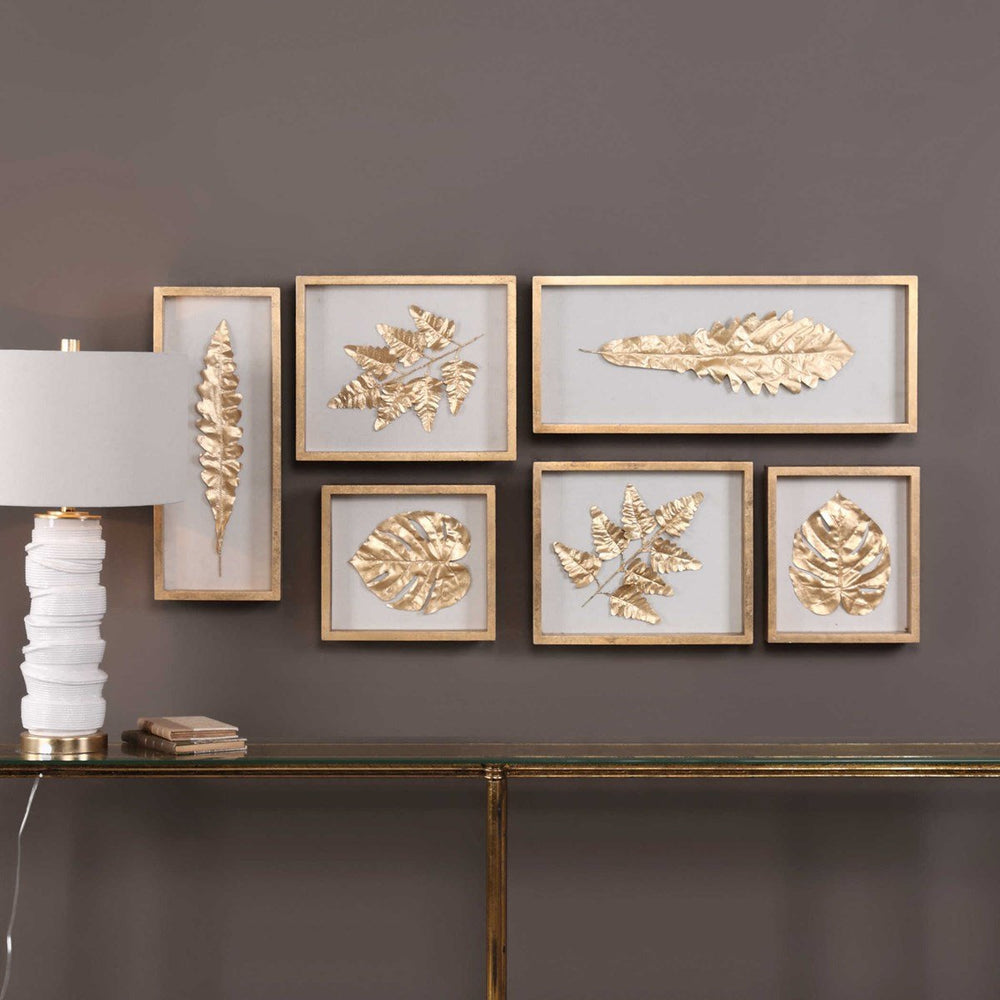 Golden Leaves Shadow Box, Set of 6 Accessories Uttermost   