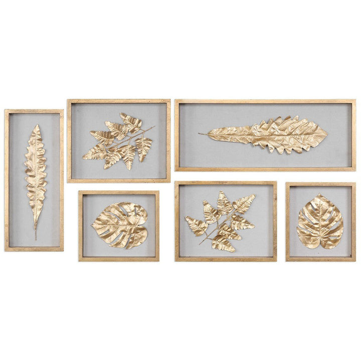 Golden Leaves Shadow Box, Set of 6 Accessories Uttermost   