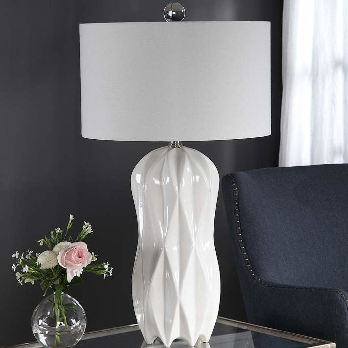 Malena Glossy White Table Lamp Accessories Uttermost   