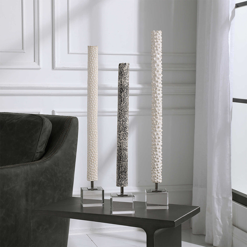 Makira Sculptures - White, Set of 3 Accessories Uttermost