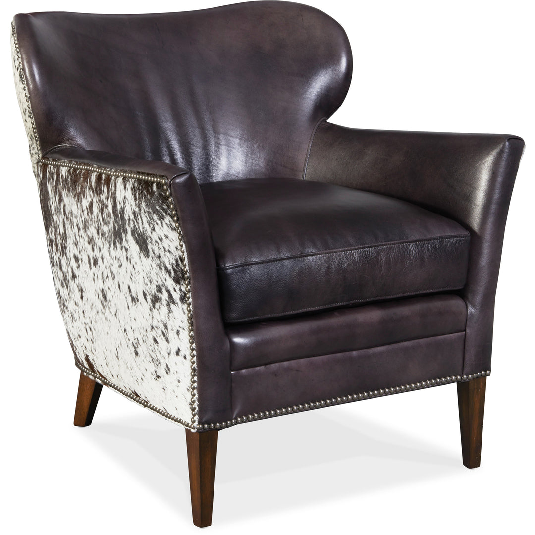 Kato Leather Club Chair w/  Salt Pepper Hair on Hide Living Room Hooker Furniture   