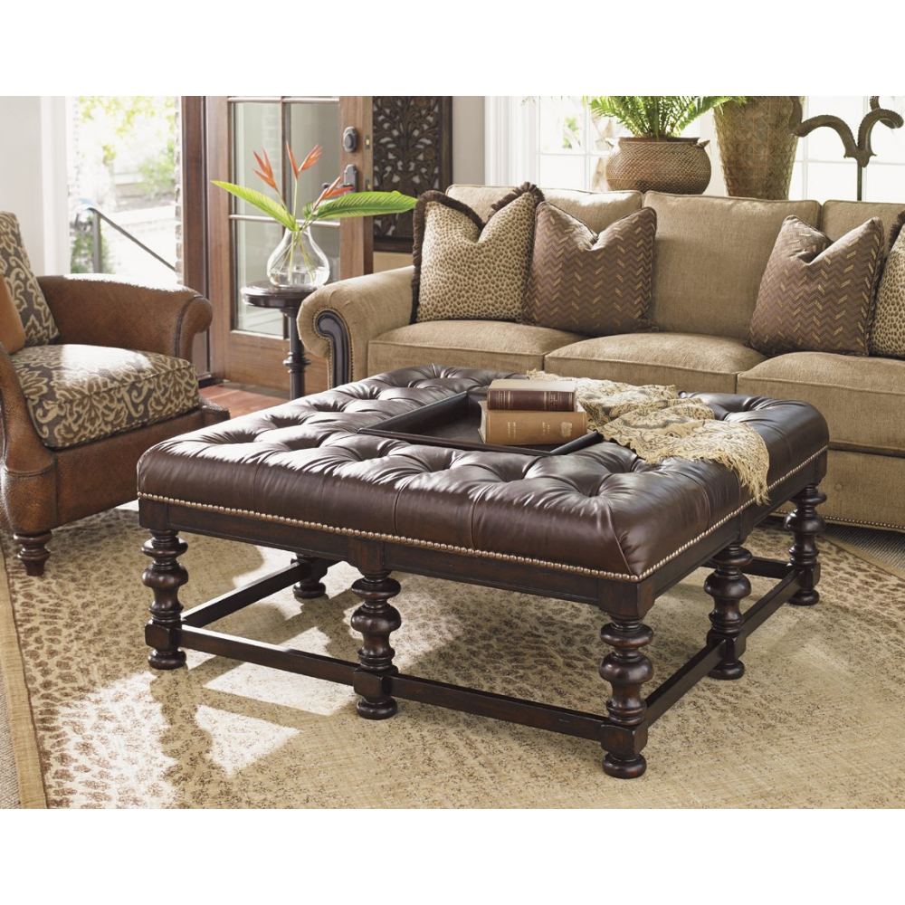 Heather Leather Cocktail Ottoman Living Room Tommy Bahama Home   