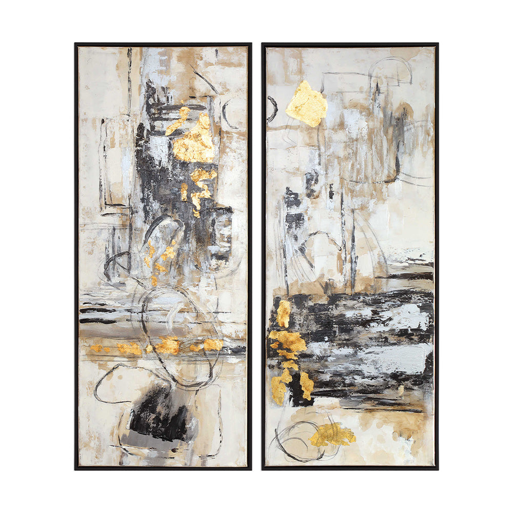 Life Scenes Hand Painted Canvases, Set of 2 