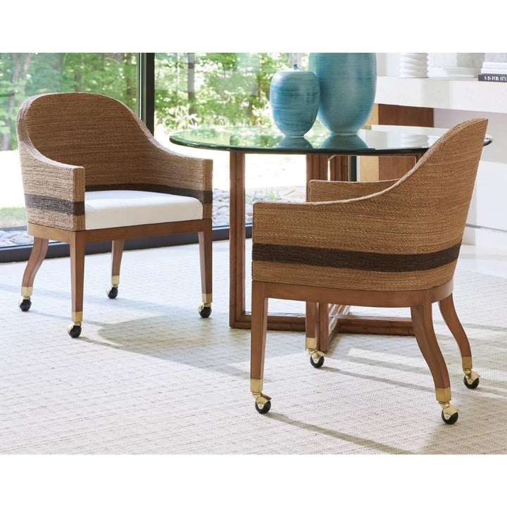 Palm Desert Dorian Woven Arm Chair with Casters Dining Room Tommy Bahama Home   