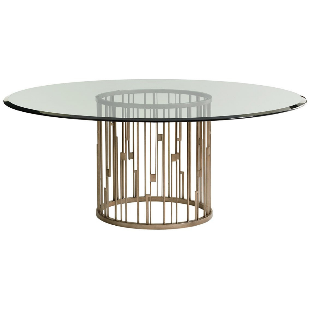 Shadow Play Rendezvous Round Metal Dining Table With 72 Inch Glass Top 