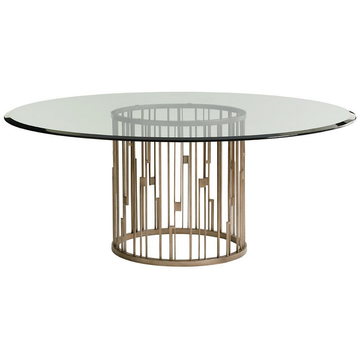 Shadow Play Rendezvous Round Metal Dining Table, 72" Glass Top Dining Room Lexington   