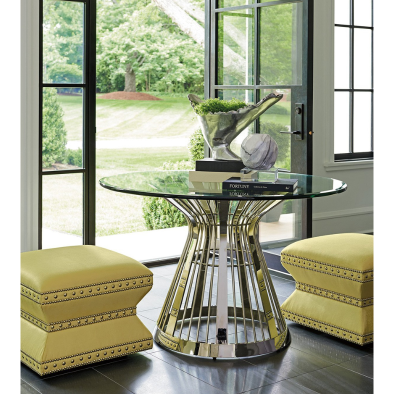 Ariana Riviera Stainless Dining Table With 48 Inch Glass Top 