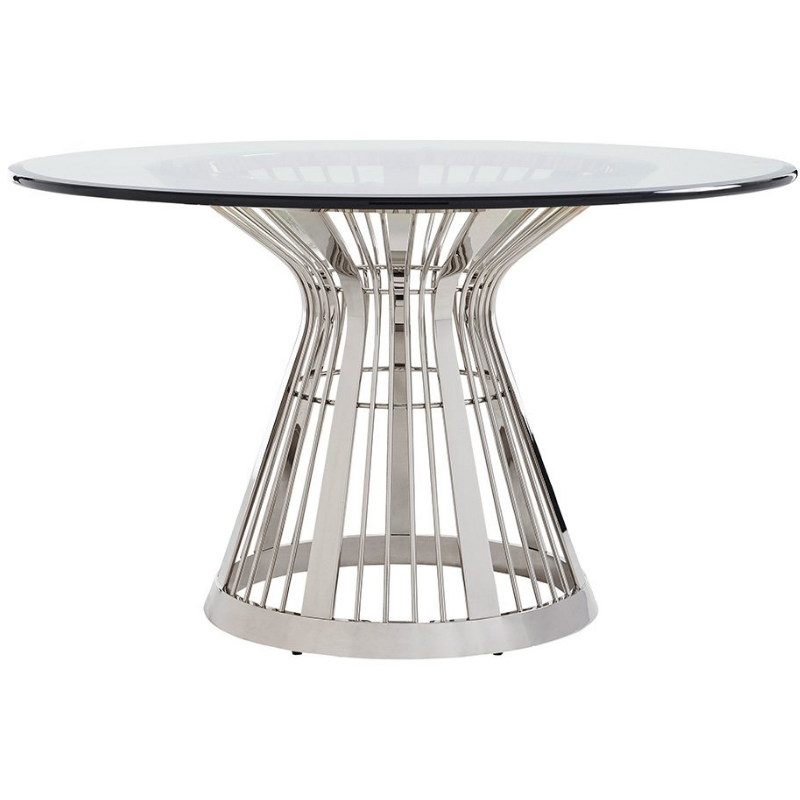 Ariana Riviera Stainless Dining Table, 54-Inch Glass Top Dining Room Lexington   